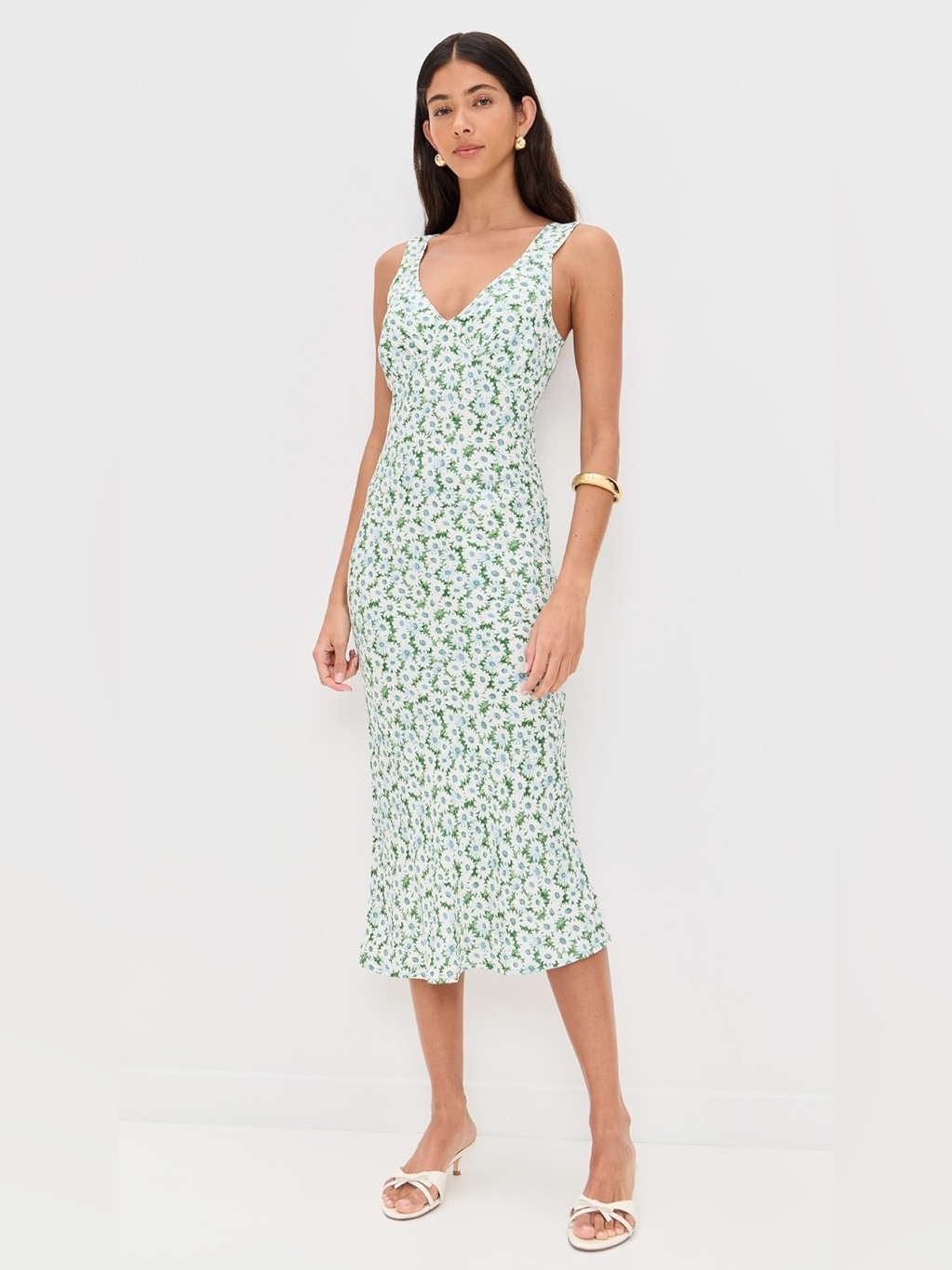 Reformation Beauden Sleeveless V-Neck Crepe Midi Dress In Daisy Meadow Size M